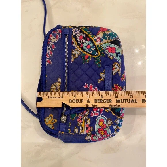 Vera Bradley Crossbody Bag Blue Floral Purse Outside Pocket 3 Credit Card Slots - Picture 12 of 12